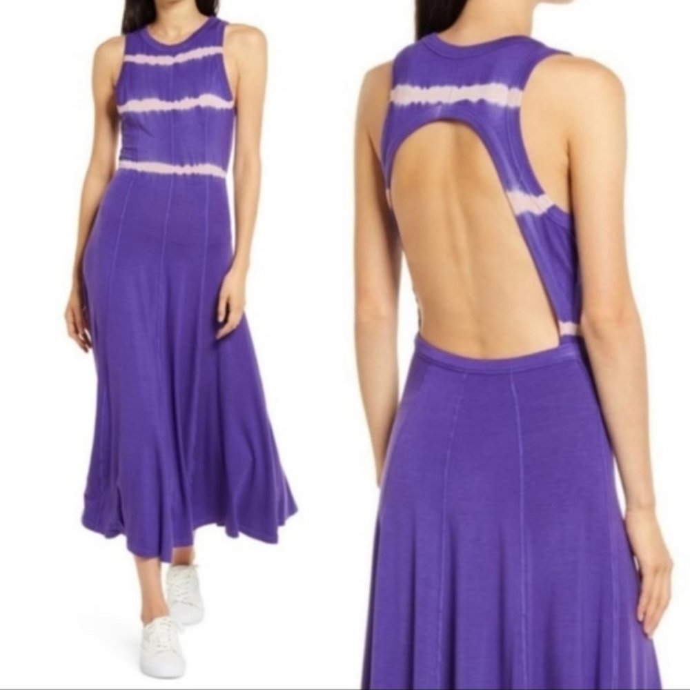 NWTY Ninety Percent Tie Dye Stripe Open Back Maxi Dress in Purple